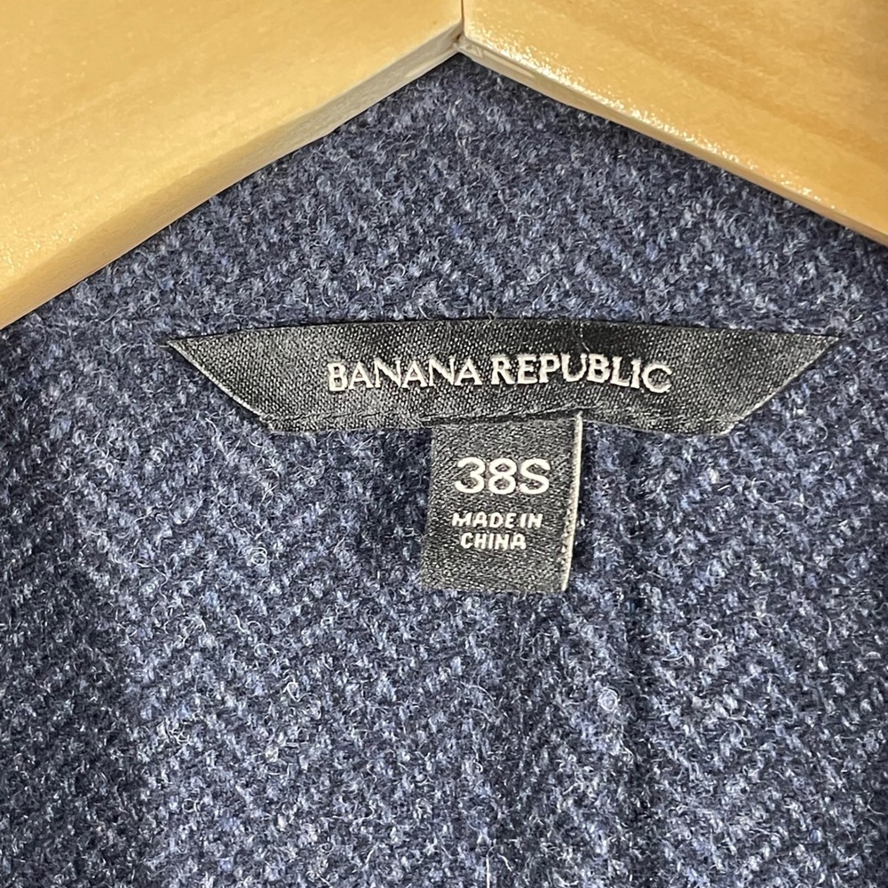 Banana Republic Mens 38S Blazer Navy Blue Herringbone Mario Bellucci Wool Slim - Picture 7 of 14